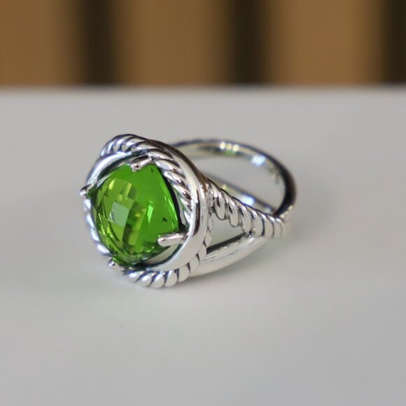 David Yurman Sterling Silver 11mm Infinity Ring with Peridot size 6 - Picture 1 of 10